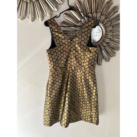 J.Crew Gold Metallic Polka Dot Jacquard Fit Flare Party Dress 8 - Picture 3 of 6